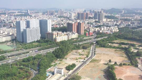 航拍深圳龙华区观澜道路与建筑