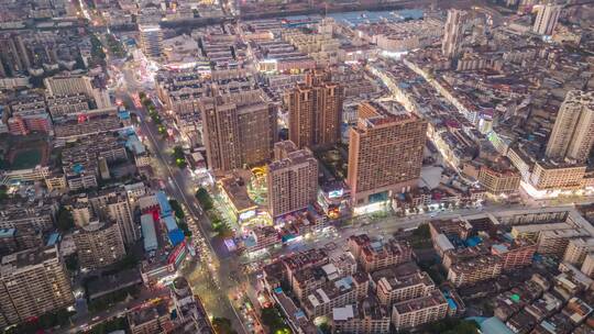 广西贵港唐人街航拍夜景延时视频素材模板下载