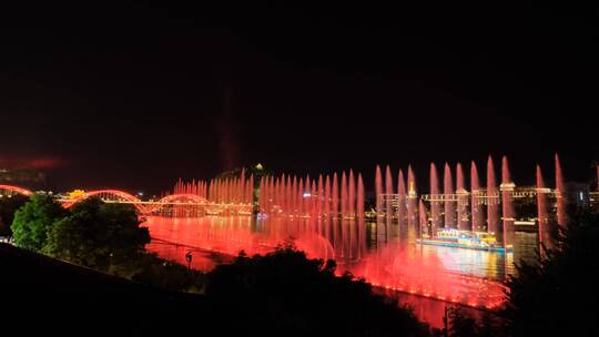 广西柳州夜景柳江音乐喷泉风景