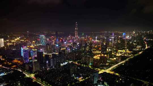 航拍深圳市区夜景