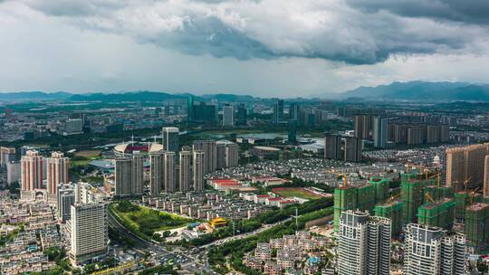 浙江义乌都市风光航拍延时