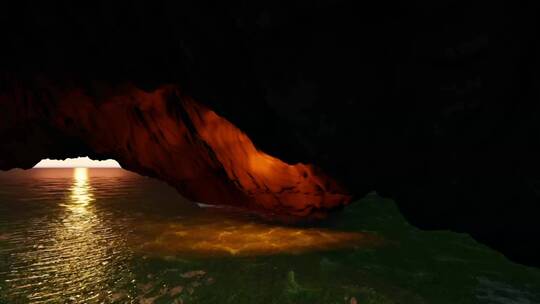 阳光进入海里洞穴的3D图像