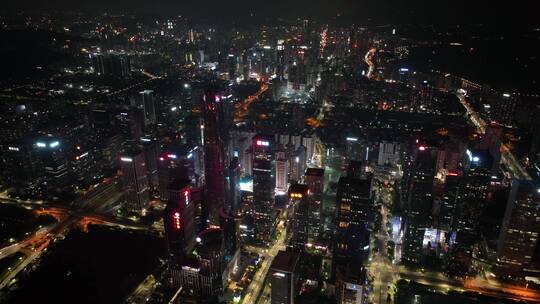 深圳夜晚福田区高空俯视楼群4k