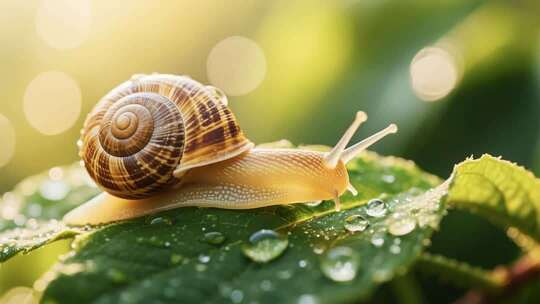 蜗牛爬行微距特写画面