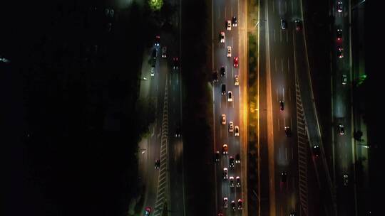 广州天河夜景航拍鸟瞰俯瞰马路公路灯光