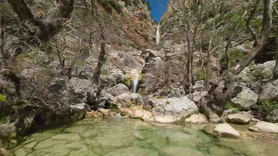 瀑布，山，岩石，河