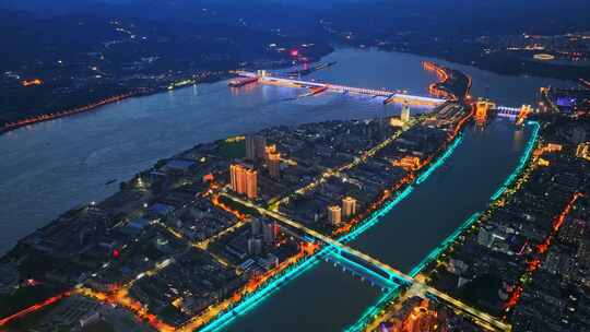 航拍宜昌长江葛洲坝夜景