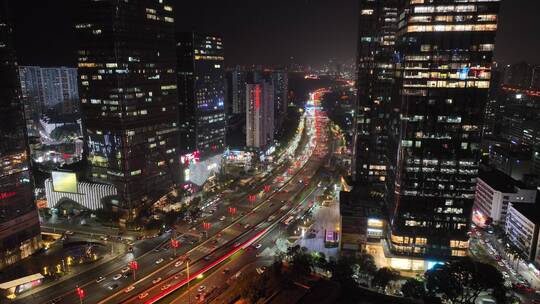 深圳下沙滨海大道建筑群夜景航拍