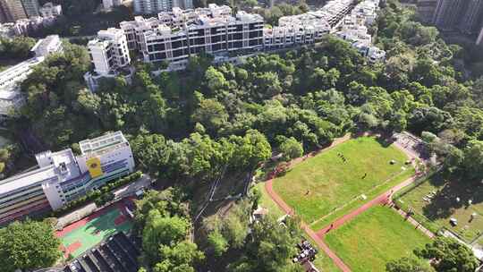 香港油麻地配水库休憩花园清晨航拍视频素材模板下载