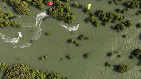 令人难以置信的电影自上而下无人机拍摄的风筝在巴西红树林之间编织高清在线视频素材下载