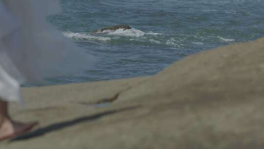 青岛海边行走特写大海