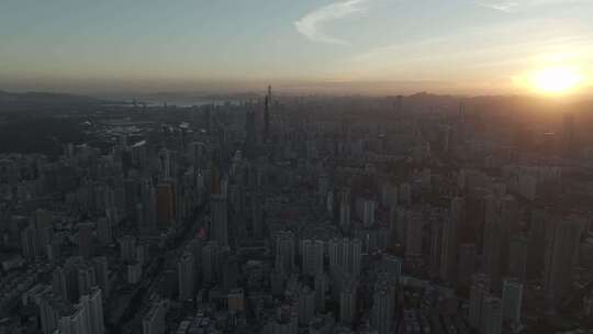 深圳罗湖区日落航拍大景