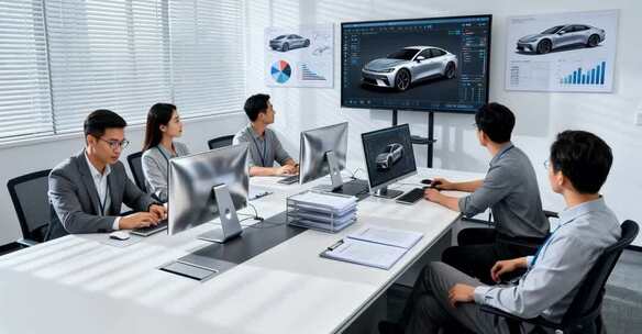 商务人士团队会议讨论汽车设计