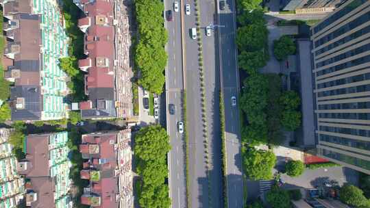 城市马路杭州定安路车辆车流风景视频素材