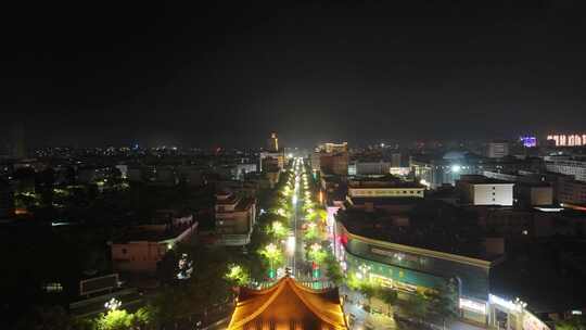 甘肃张掖钟鼓楼夜景航拍