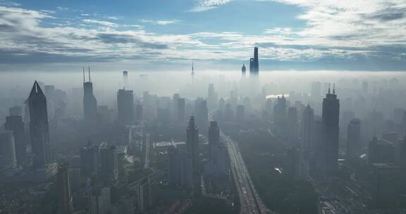 上海最新平流雾耶稣光航拍