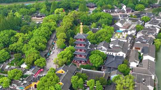 江苏苏州市姑苏区寒山寺风景风光航拍江南水