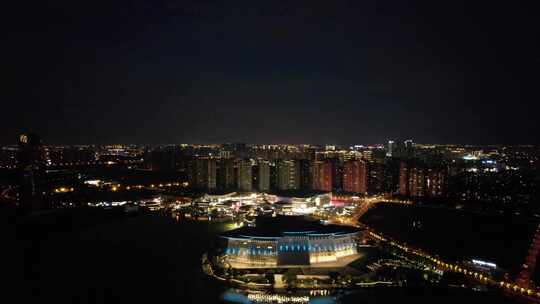 江苏无锡大剧院夜景灯光航拍