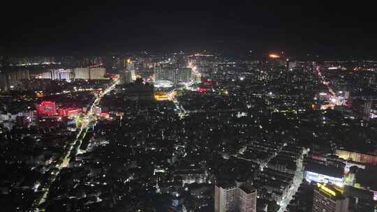 航拍广西玉林城市大景夜景灯光交通