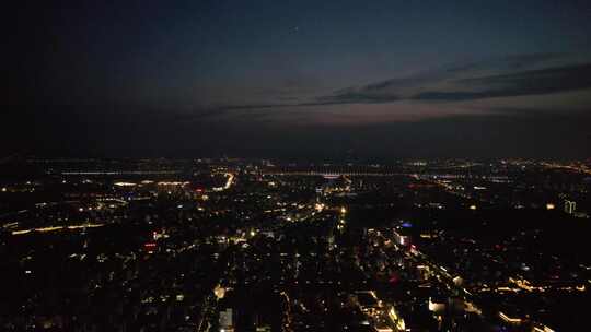 浙江绍兴人民路夜景灯光航拍交通