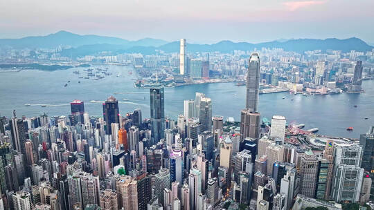 中国香港维多利亚港城市风光航拍