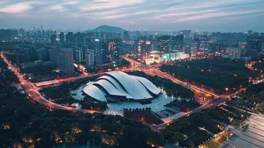 合肥天鹅湖夜景航拍