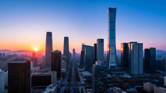北京日出太阳升起首都天际线地标cbd4K