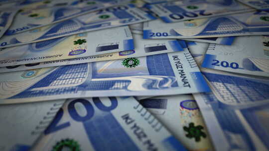 阿塞拜疆马纳特纸币飞过货币表面