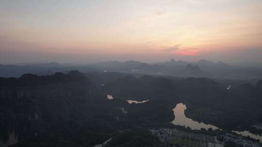 广东韶关丹霞山5A景区晚霞日落夕阳航拍