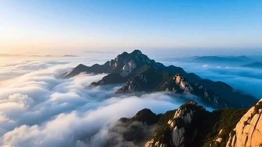 航拍早晨泰山清晨云海4K