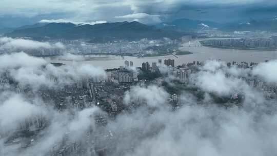 温州清晨平流雾航拍
