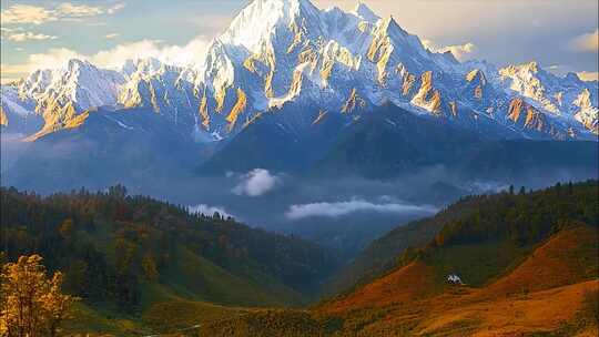 日出云海雪山日照金山唯美早晨清晨风景风光