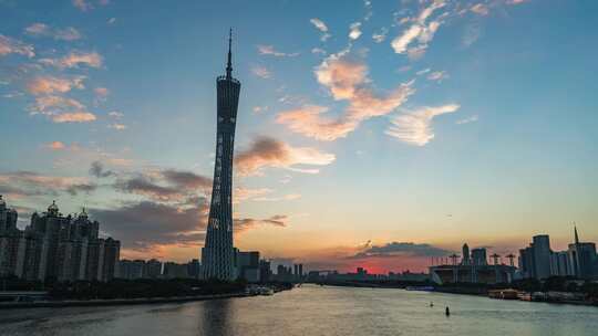 广州日落延时城市全景