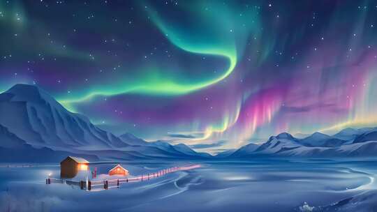 雪地北极极光动画视频素材模板下载