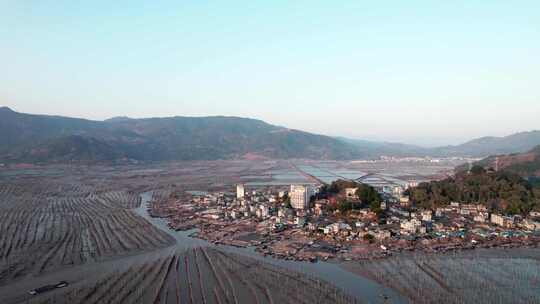 福建霞浦海岛海边滩涂日落晚霞自然风光