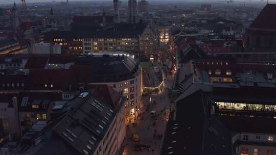 慕尼黑之夜，城市之光，购物街，黄昏