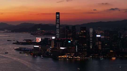 香港维多利亚港夜景航拍