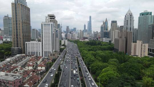 上海延安高架桥最新航拍原素材视频素材模板下载