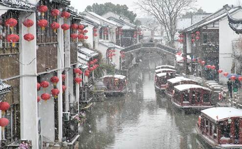 苏州山塘街雪景素材