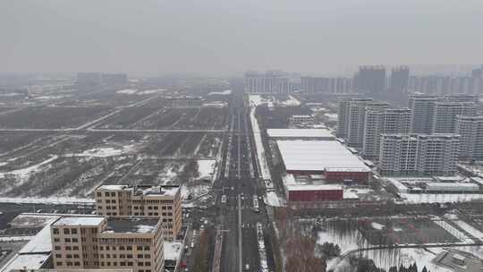 航拍城市雪景 石家庄 交通