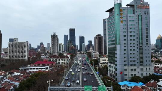 上海延安路立交高架城市风光航拍