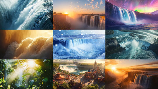 瀑布高山流水美丽优美大自然唯美风光