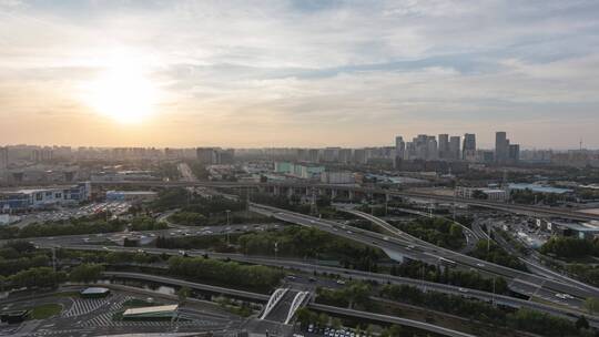 北京丽泽商务区与玉泉营桥日落晚霞夜景