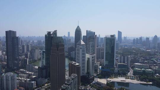 武汉汉口城市风光高楼建筑金融中心航拍视频素材模板下载