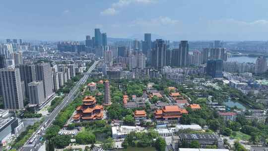 福州西禅古寺航拍城市寺庙古建筑景观风景