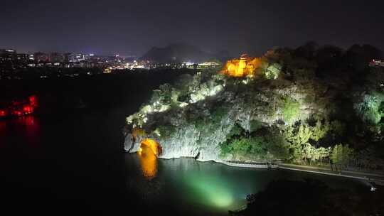 航拍广西桂林象山景区夜景