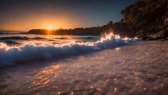 海边日落海浪沙滩美景