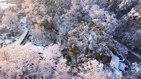 长沙岳麓山岳麓书院日出雪景航拍