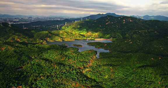 航拍深圳马峦山水库水源地