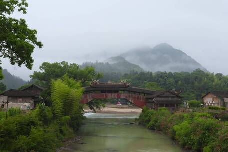 浙江温州泰顺廊桥山色云雾延时空镜